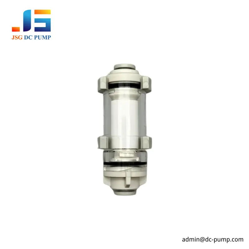 Vertical product view of the transparent JSG inline air filter housing