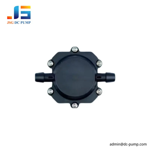 JSG miniature pulse dampener with two hose ports, front view