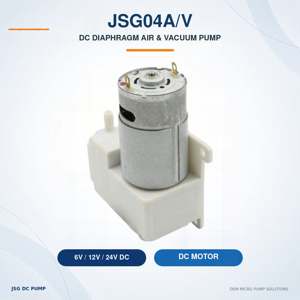 JSG04A/V DC diaphragm air and vacuum pump with original product photograph and 6V, 12V and 24V options