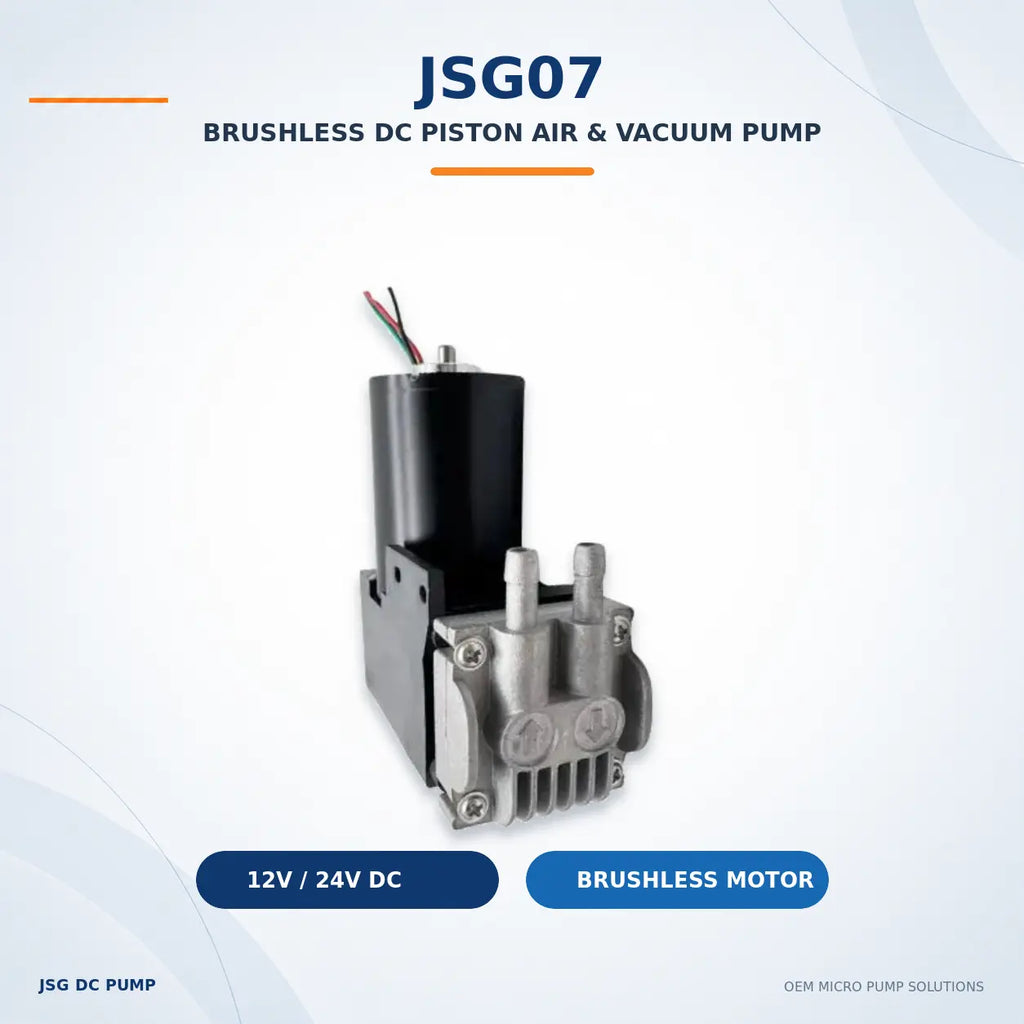 JSG07 brushless DC piston air and vacuum pump in a front three-quarter view