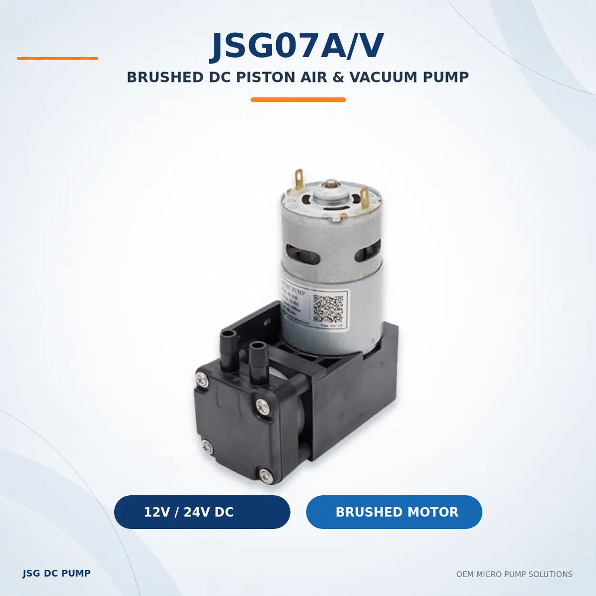 JSG07A/V brushed DC piston air and vacuum pump in a front three-quarter view