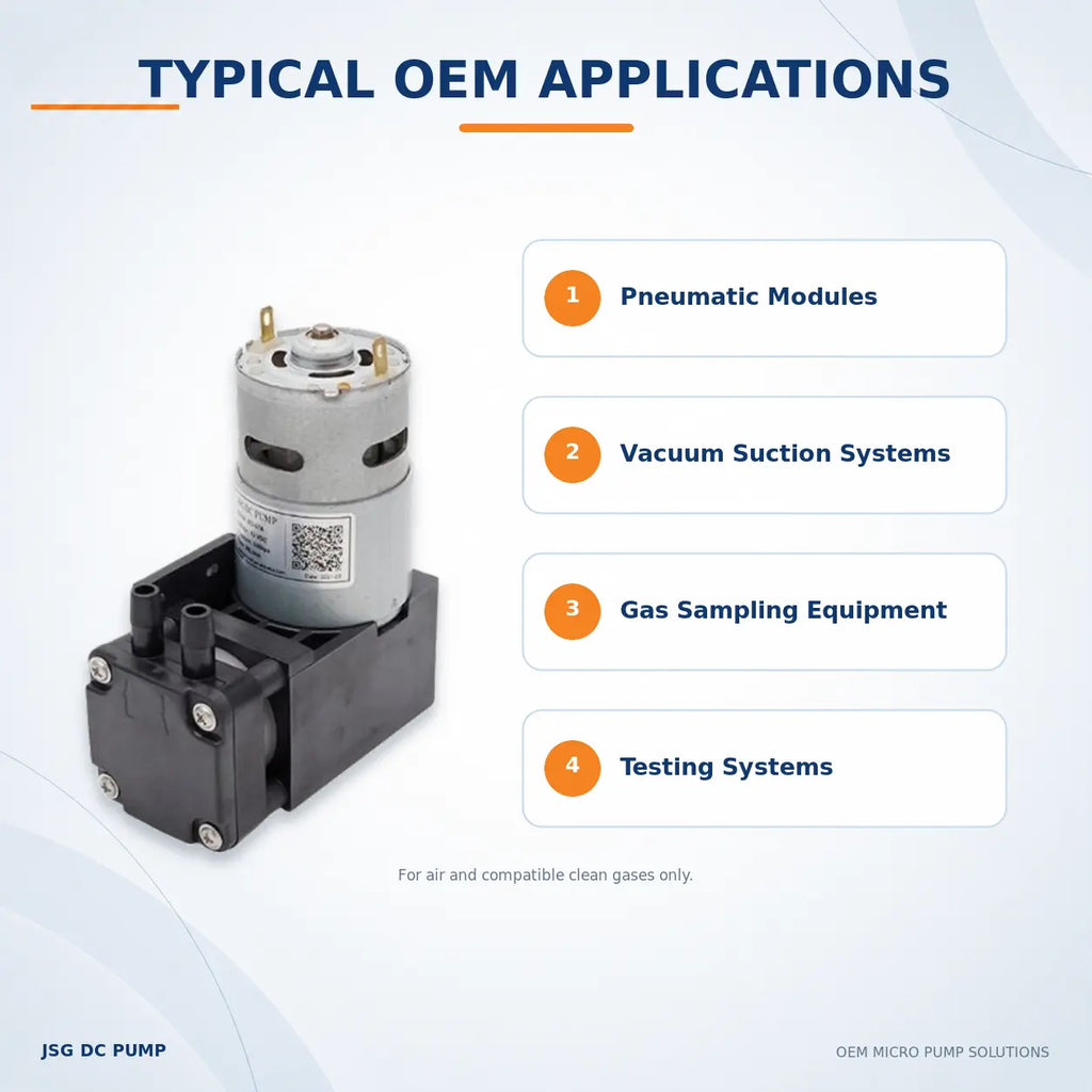 JSG07A/V brushed piston pump applications for pneumatic, vacuum, gas-sampling and testing systems