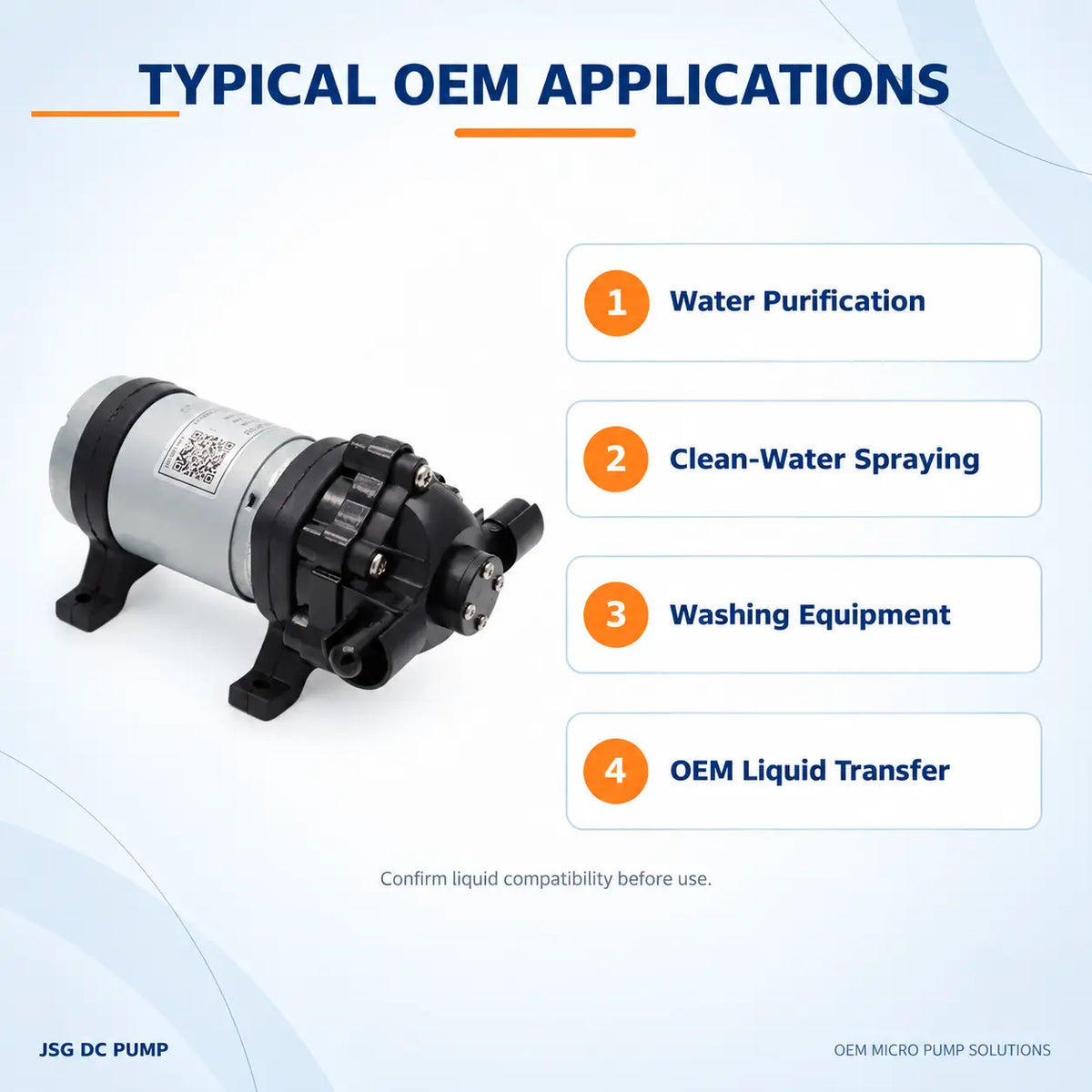 JSG07W water pump applications for water purification, clean-water spraying, washing and OEM liquid transfer
