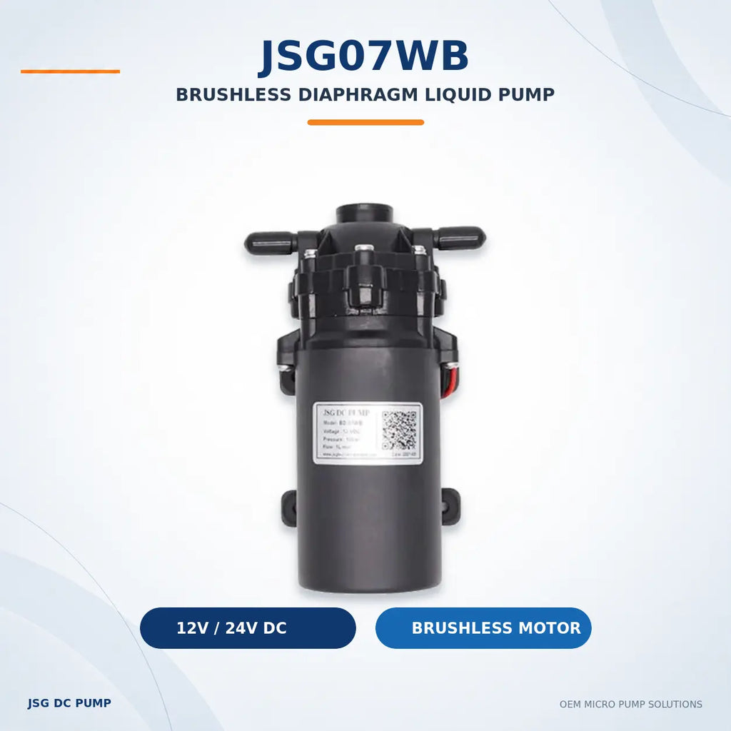 JSG07WB brushless diaphragm liquid pump front view with original product label