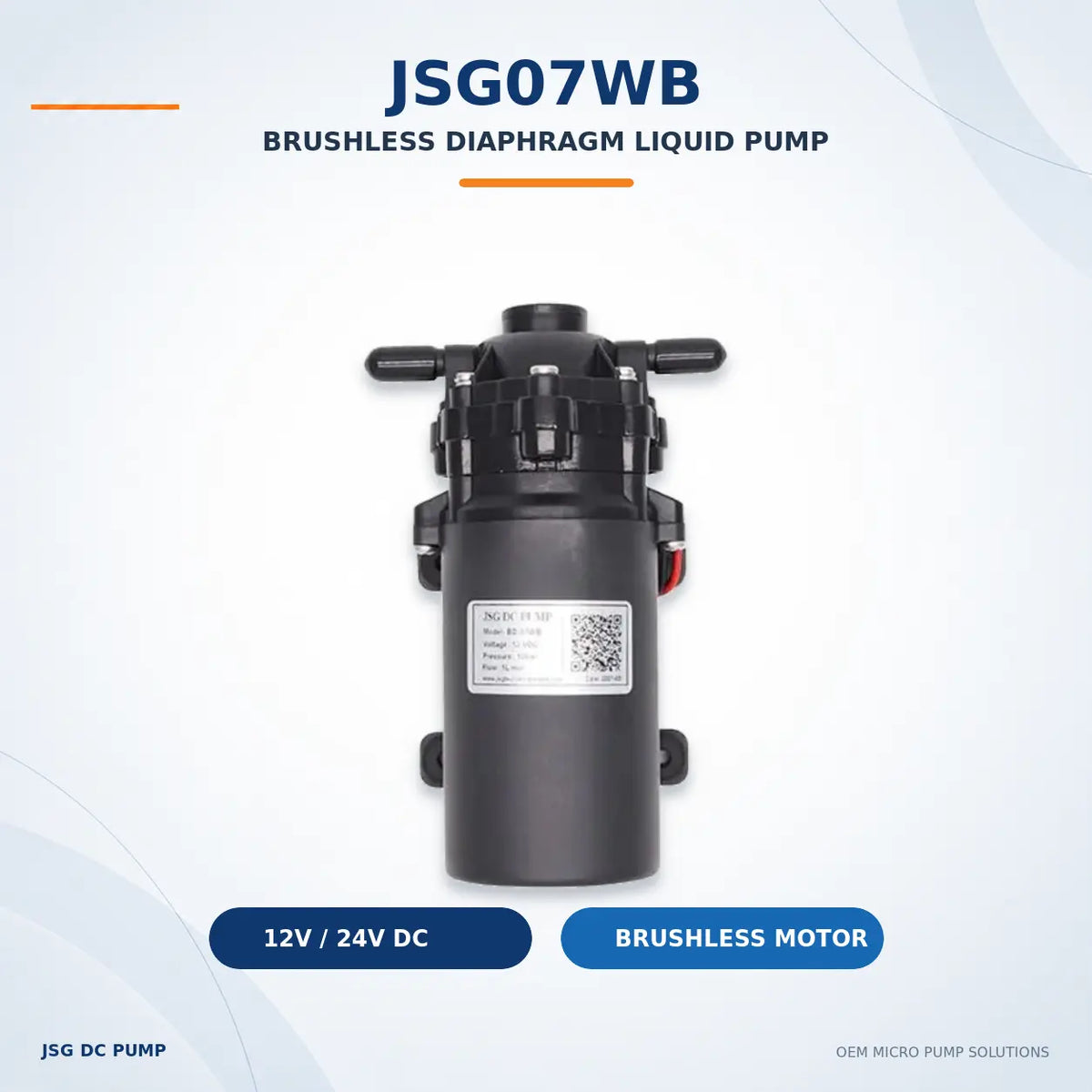 JSG07WB brushless diaphragm liquid pump front view with original product label