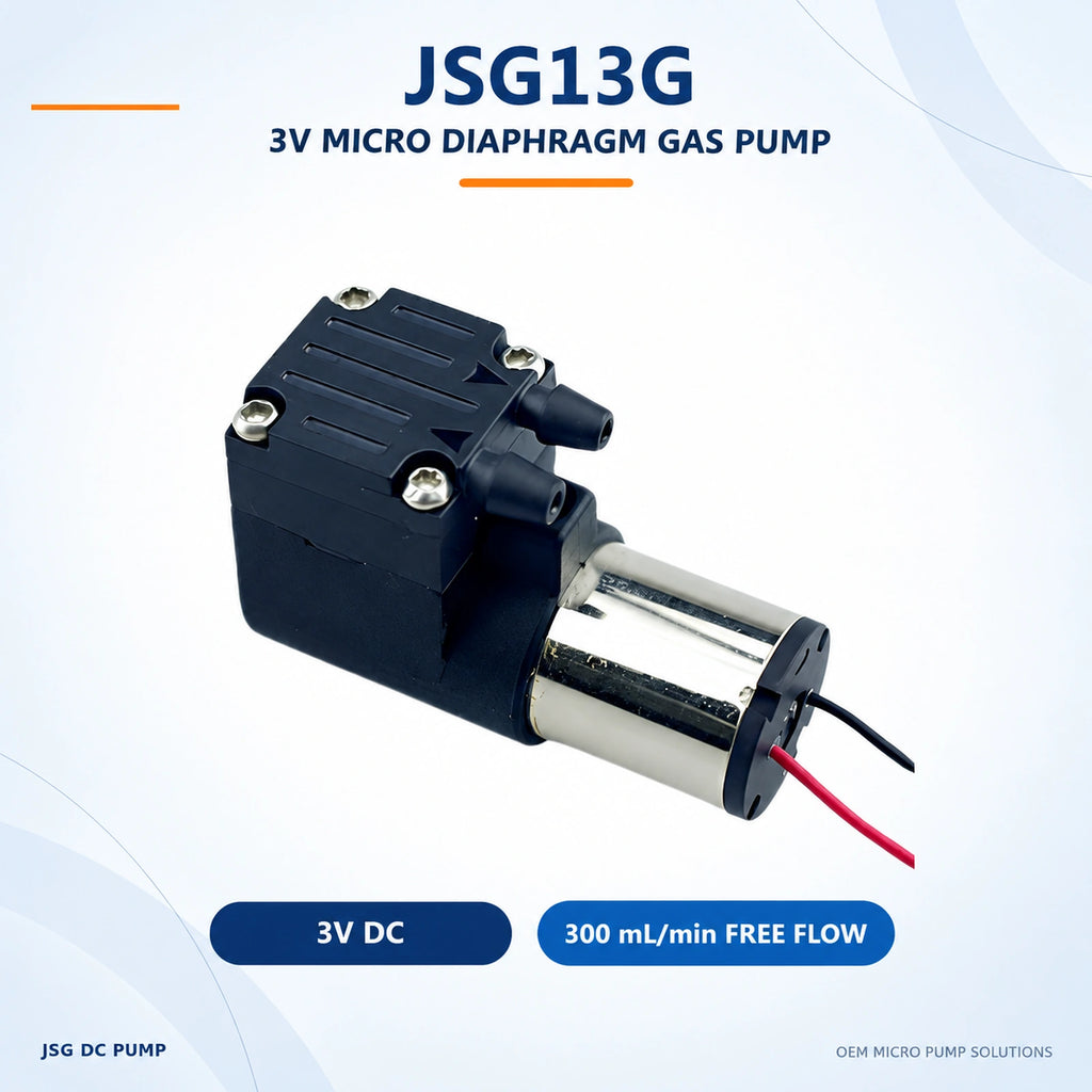JSG13G 3V micro diaphragm gas pump with coreless brushed motor and 300 mL/min free flow