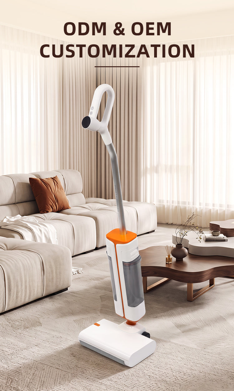 JSGS100 cordless floor washer standing in a furnished room