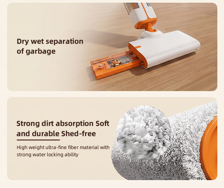 JSGS100 floor washer dry wet debris separation and microfiber roller brush